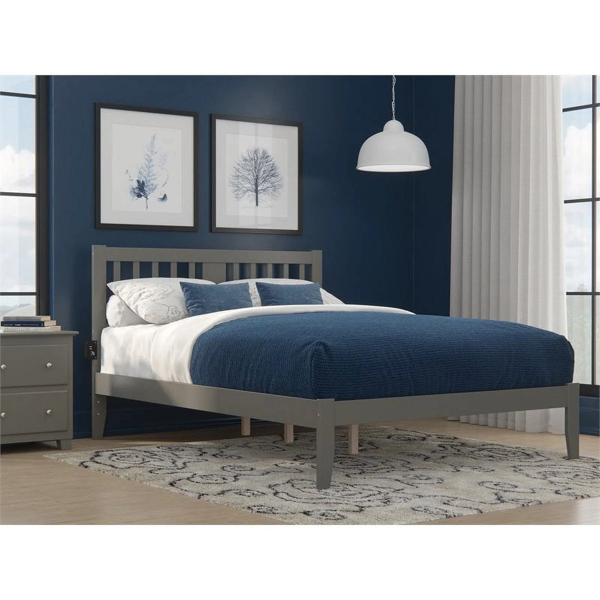 Gray Wood Queen Spindle Bed with USB Charger A345