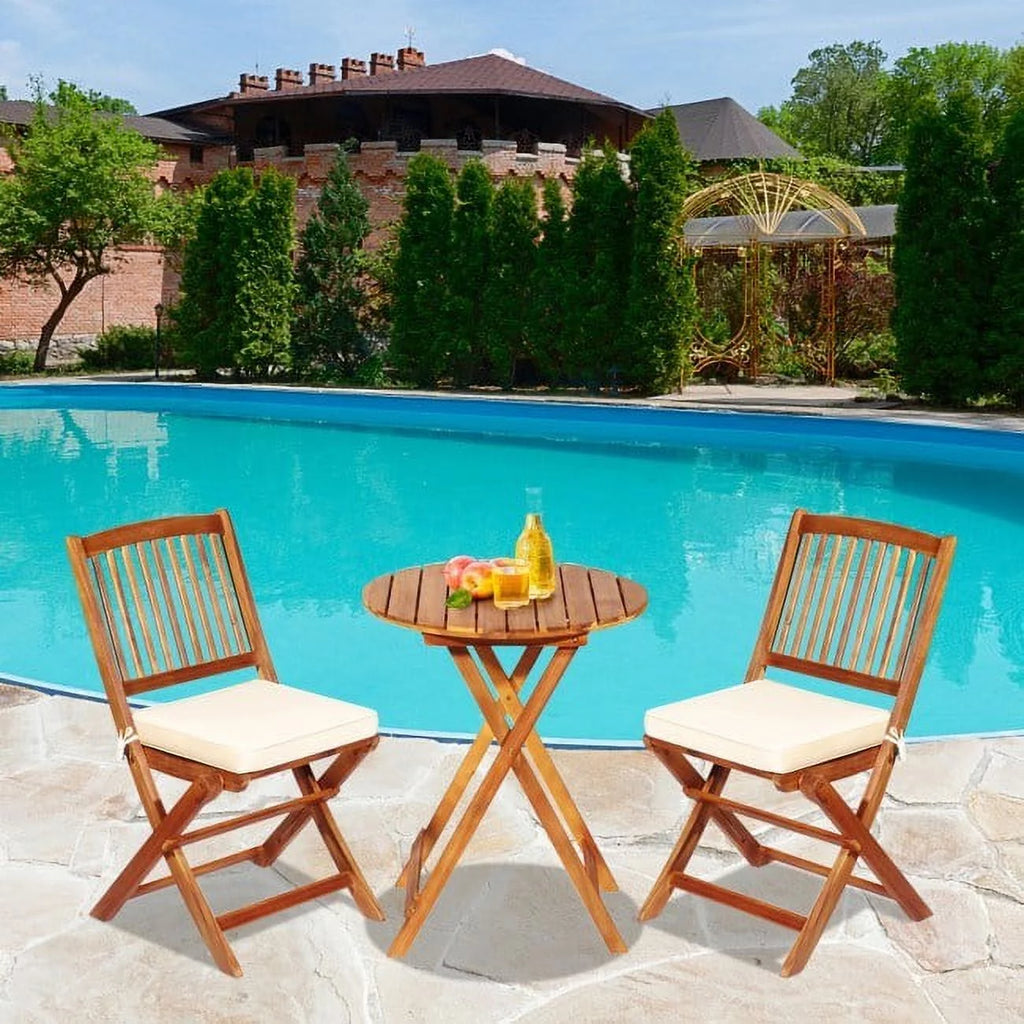 3-Piece Wooden Bistro Set with Cushioned Chairs P88696