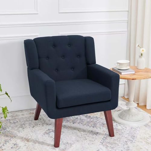 Beige Set of 2 Linen Fabric Button-Tufted Accent Chair K116