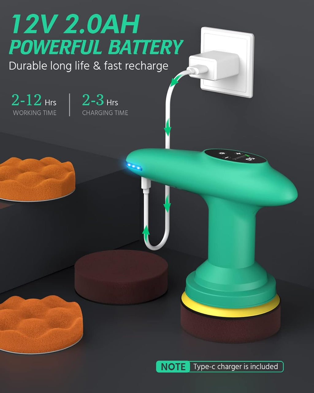 Cordless Car Polisher, 4inch 2500-6000 RPM Orbital Polisher with 8 Pads E882225
