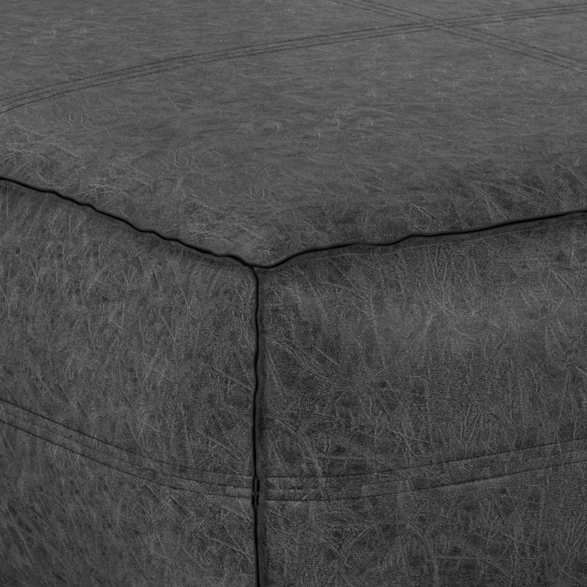 Distressed Black Vegan Faux Leather Pouf F460171