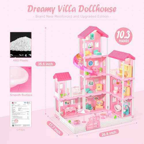 4-Story Dollhouse Playset with 2 Dolls and Accessories U2210
