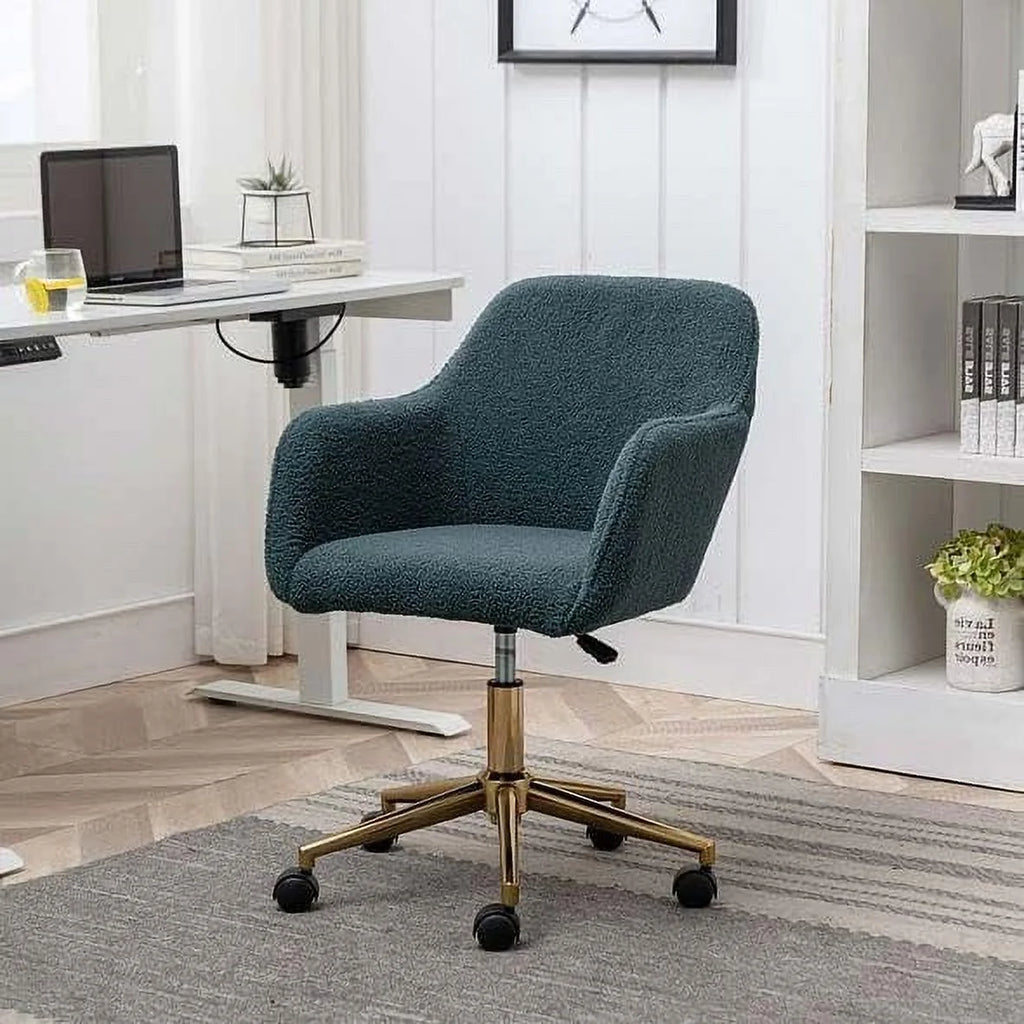Modern Velvet Fabric Adjustable Height Home Office Chair with Gold Metal Legs and Universal Wheels D950
