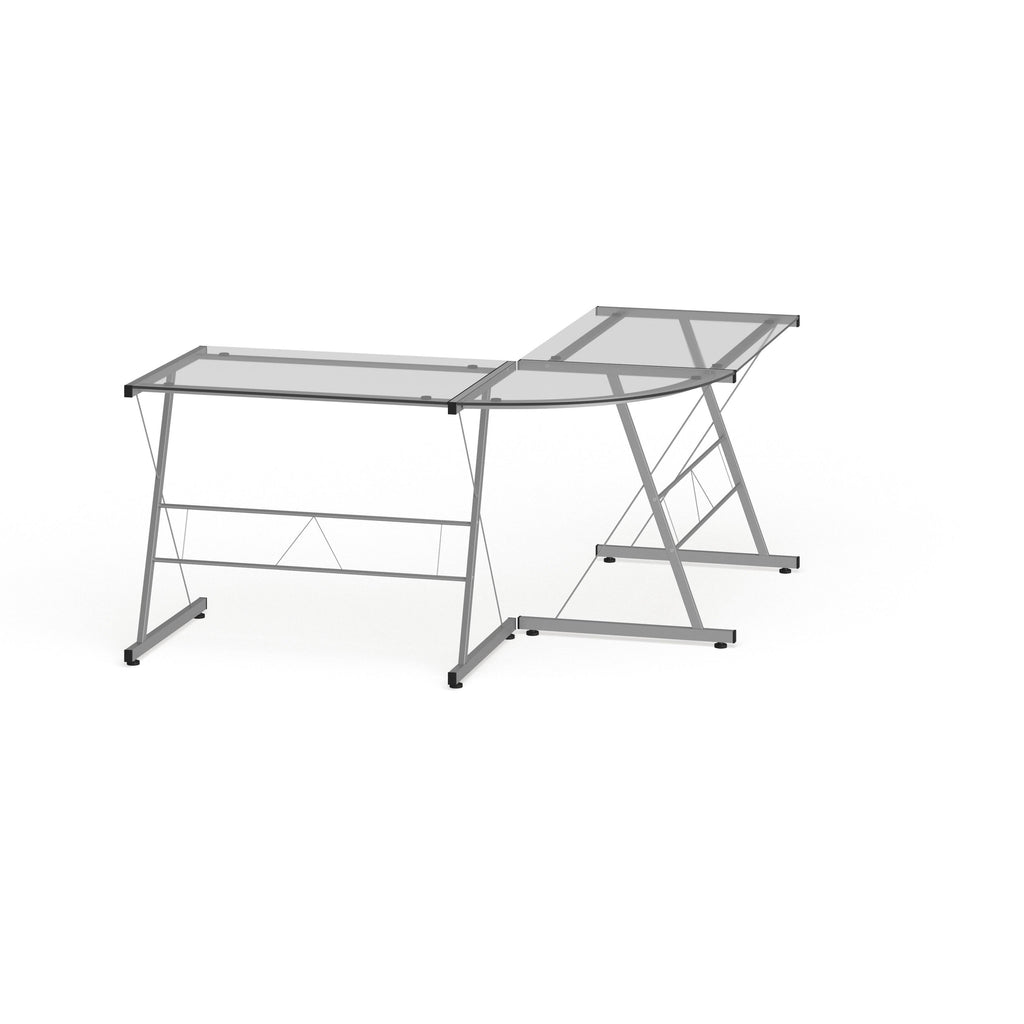 L-Shaped Clear Glass and Metal Corner Desk I756604