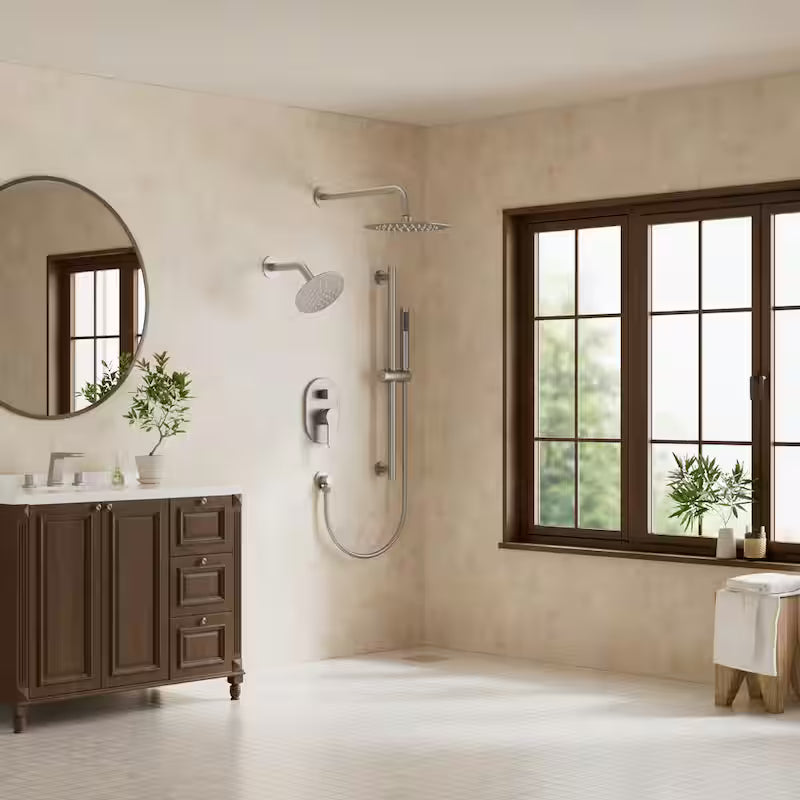 Wall Mounted Dual Shower Head and Handheld Shower Head 2.5 GPM Brushed Nickel F83398