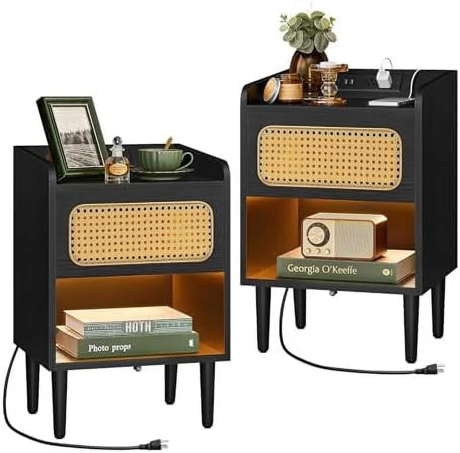 Oak Beige Nightstands with Charging Station C81980