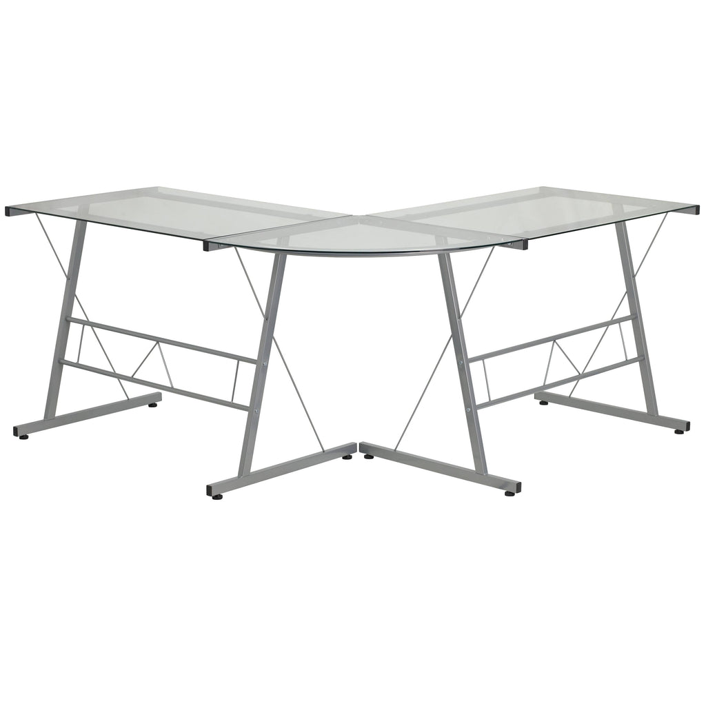 L-Shaped Clear Glass and Metal Corner Desk I756604