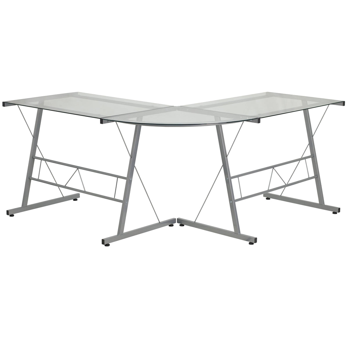 L-Shaped Clear Glass and Metal Corner Desk I756604