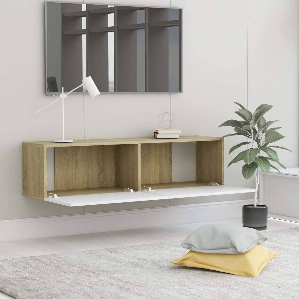 White and Sonoma Oak Chipboard TV Cabinet Q60852