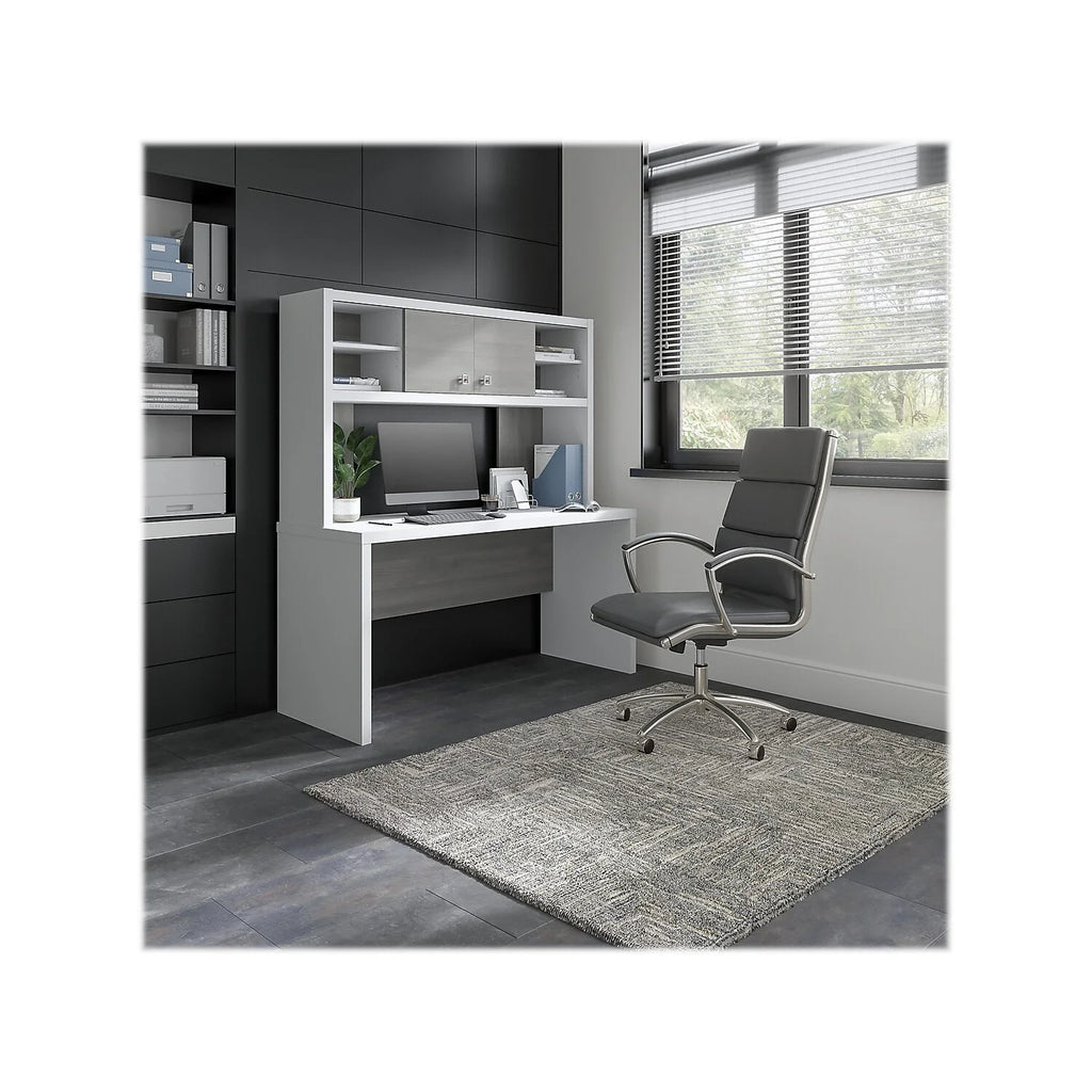 White Credenza Desk with Hutch P618