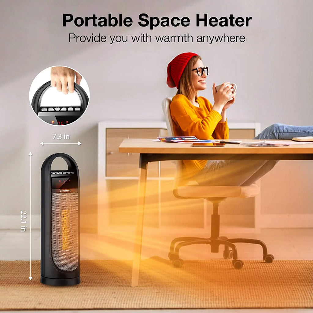 22" Electric Oscillating Tower Space Heater with Thermostat, Remote, Timer, 1500W V20664