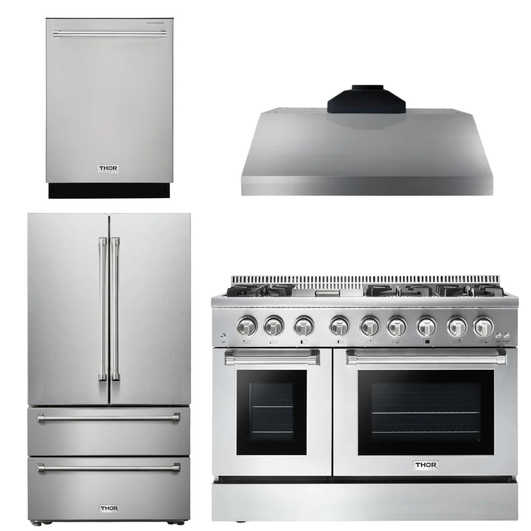 48 In. Propane Gas Range, Range Hood, Refrigerator, Dishwasher O826