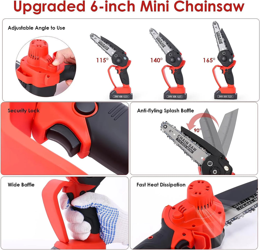 Cordless 6 Handheld Electric Chainsaw with 2 Chains I4508