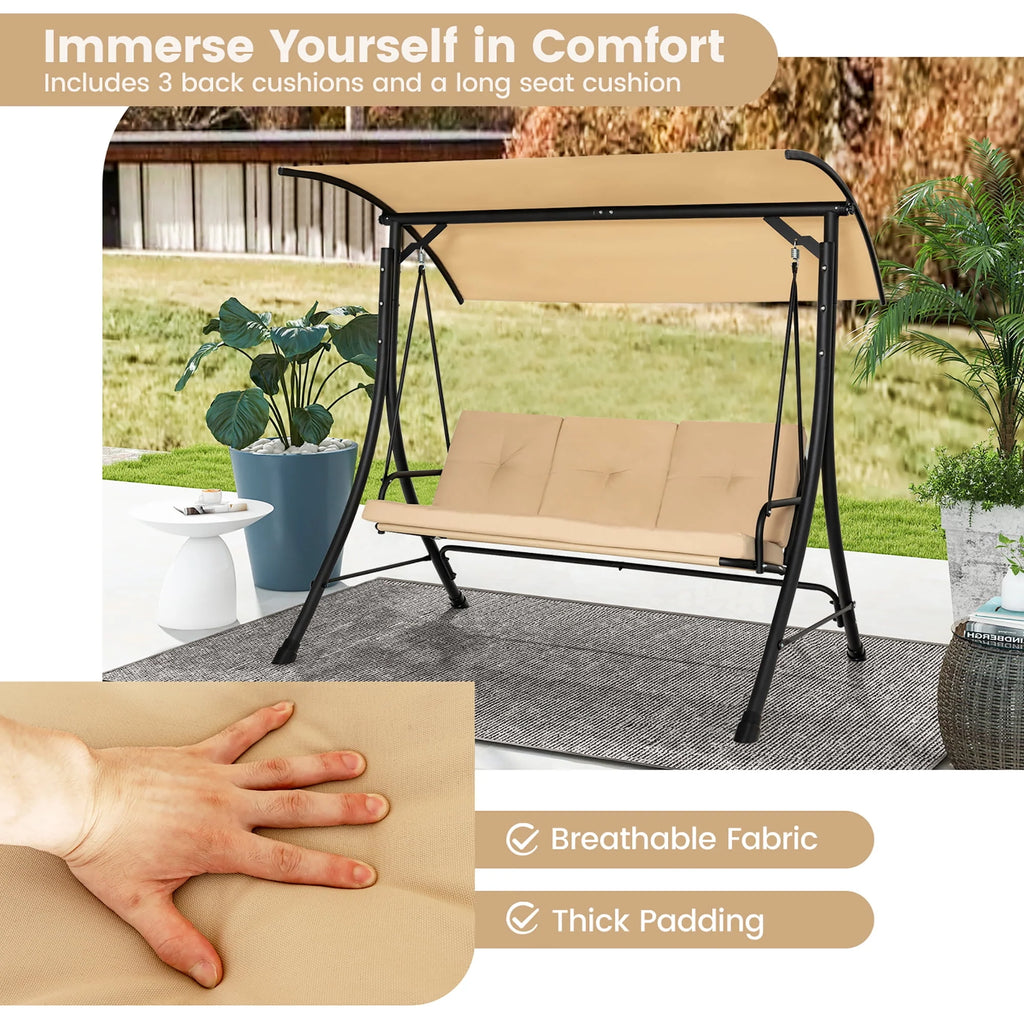 3 Person Patio Swing Chair with Cushions and Canopy A904660