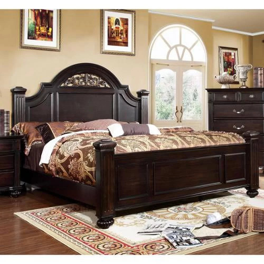 King Dark Walnut Solid Wood Four Poster Bed Z338