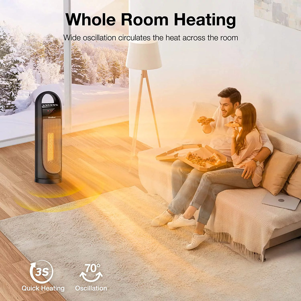 22" Electric Oscillating Tower Space Heater with Thermostat, Remote, Timer, 1500W V20664