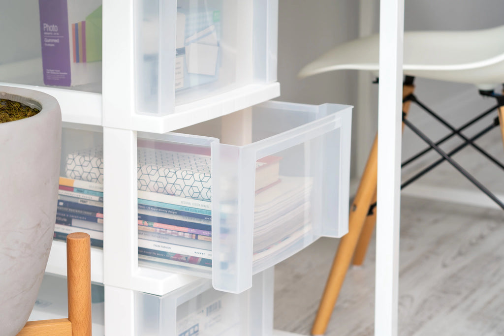 White 3 Drawer Narrow Plastic Storage Drawer with Organizer Top Y686313