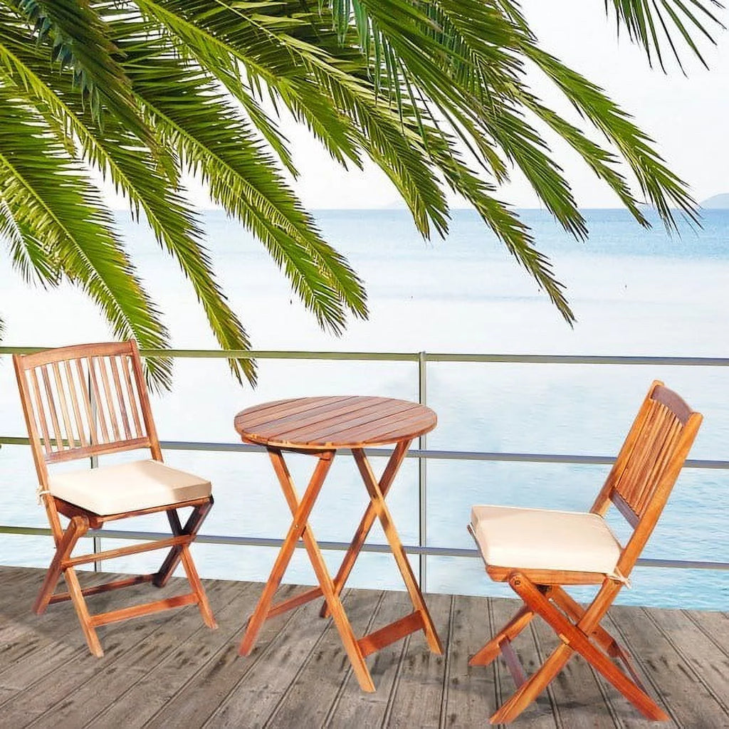 3-Piece Wooden Bistro Set with Cushioned Chairs P88696