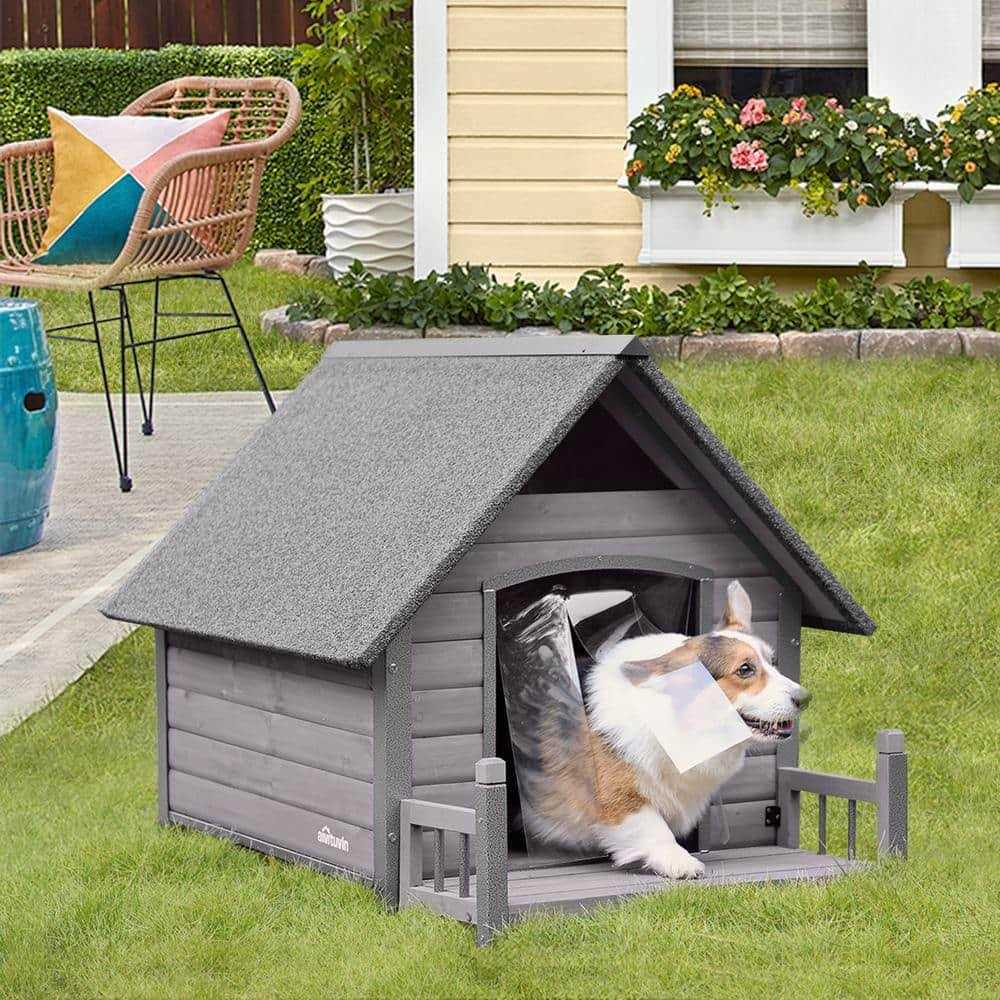 Outdoor Dog House with Porch Iron Frame Z798026