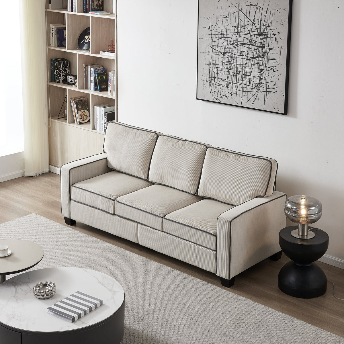 Beige Corduroy 3 Seater Sectional Sofa Y143