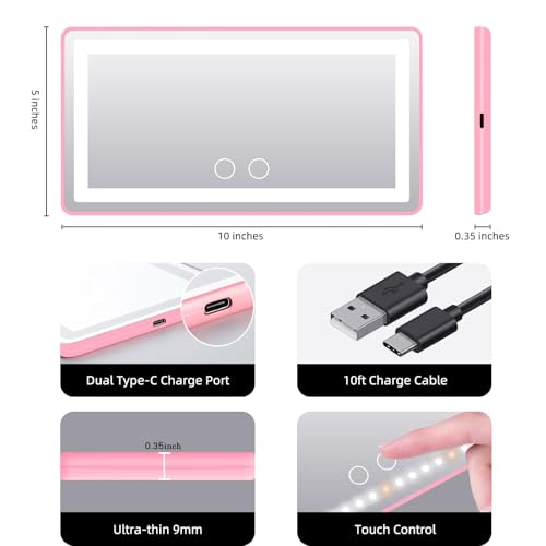Rechargeable Clip-on Car Sun Visor Vanity Mirror with 3 Light Modes S94174