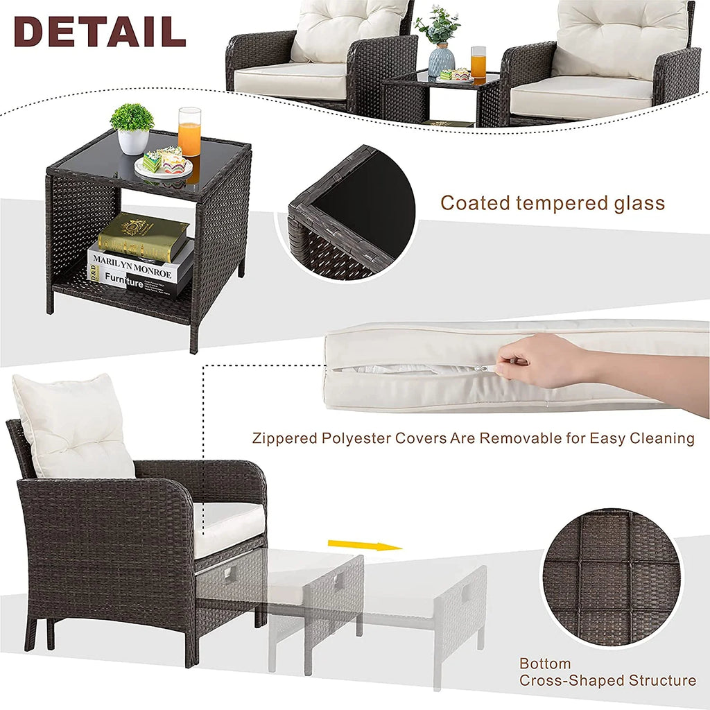 5 Piece PE Wicker Patio Furniture Set with Ottoman I4995