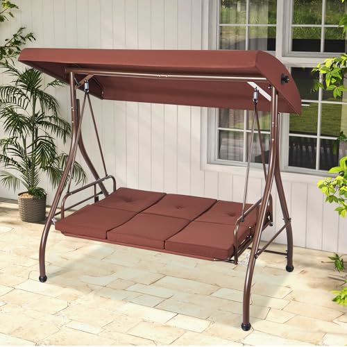 3-Seat Converting Canopy Patio Swing Chair with Cushion I42822