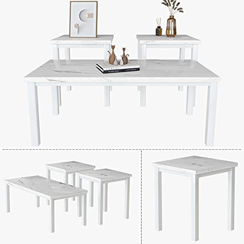 Faux Marble Coffee Table Set of 3 Piece Metal Frame Z9282