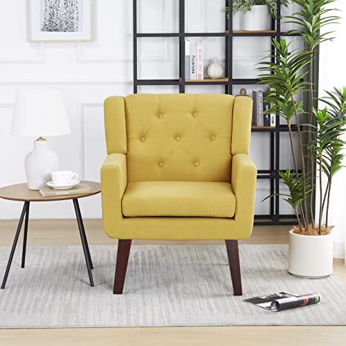 Beige Set of 2 Linen Fabric Button-Tufted Accent Chair K116