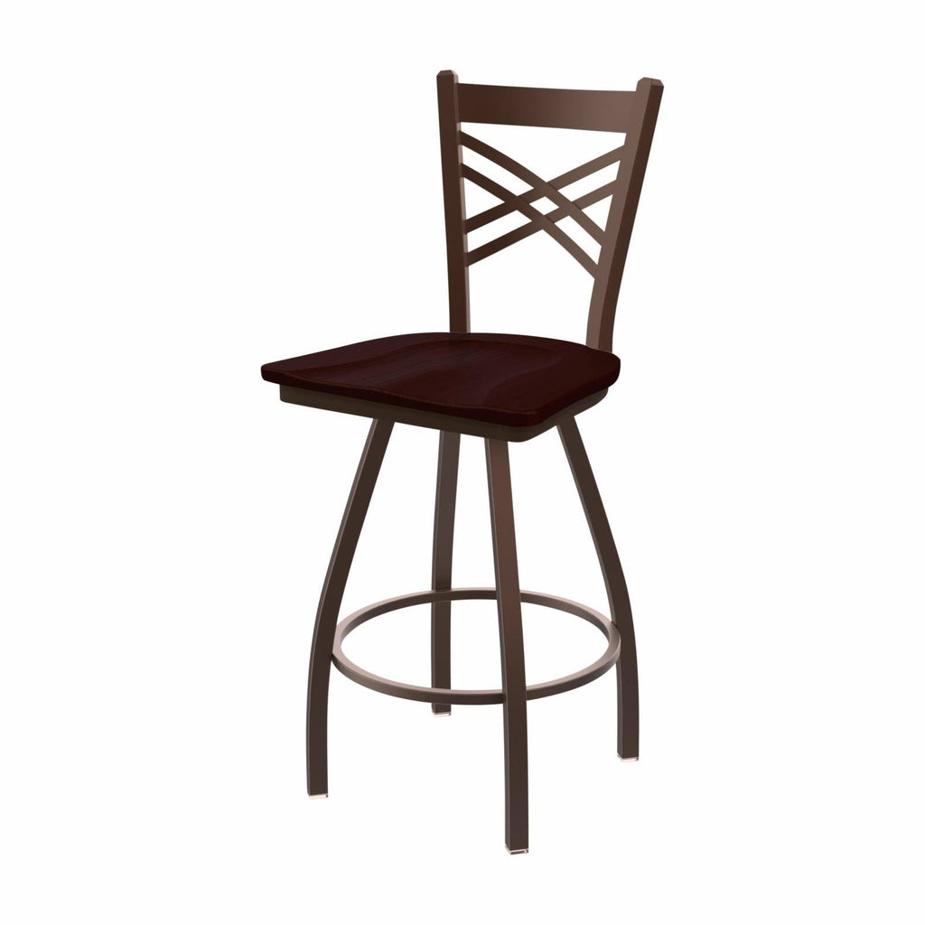 Swivel Counter Stool with Anodized Nickel Finish and Dark Cherry Oak Seat V957948