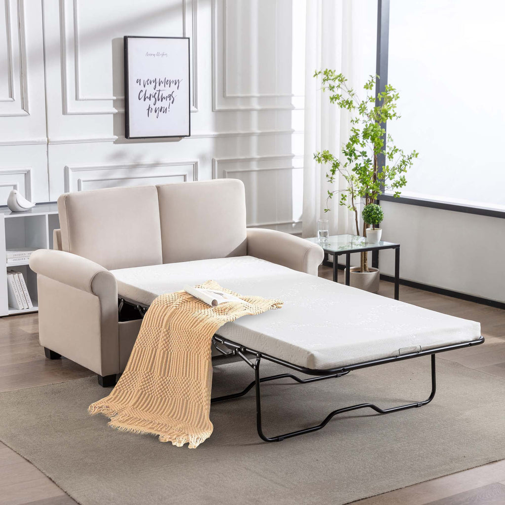 Beige Convertible Sleeper Sofa with Memory Mattress C290