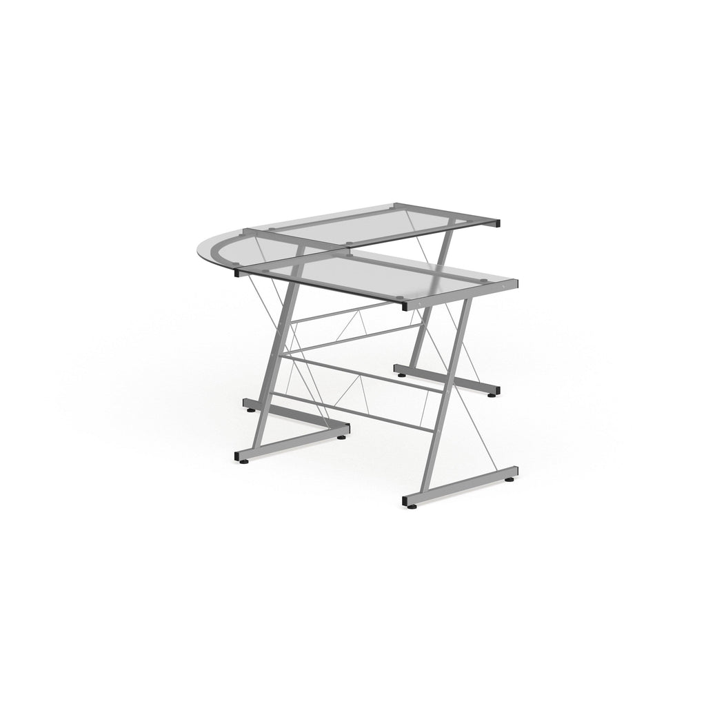 L-Shaped Clear Glass and Metal Corner Desk I756604