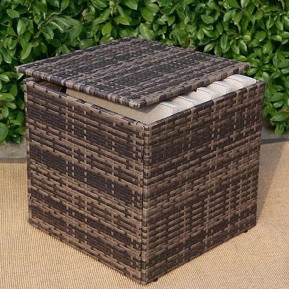 Outdoor Glass Rattan Square Coffee Table with Storage Compartment E1261