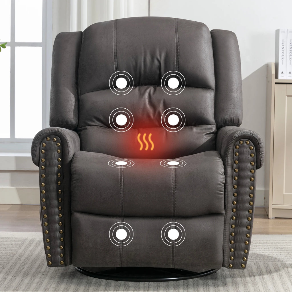 Gray PU Leather Swivel Recliner Chair with Massage and Heat T4946