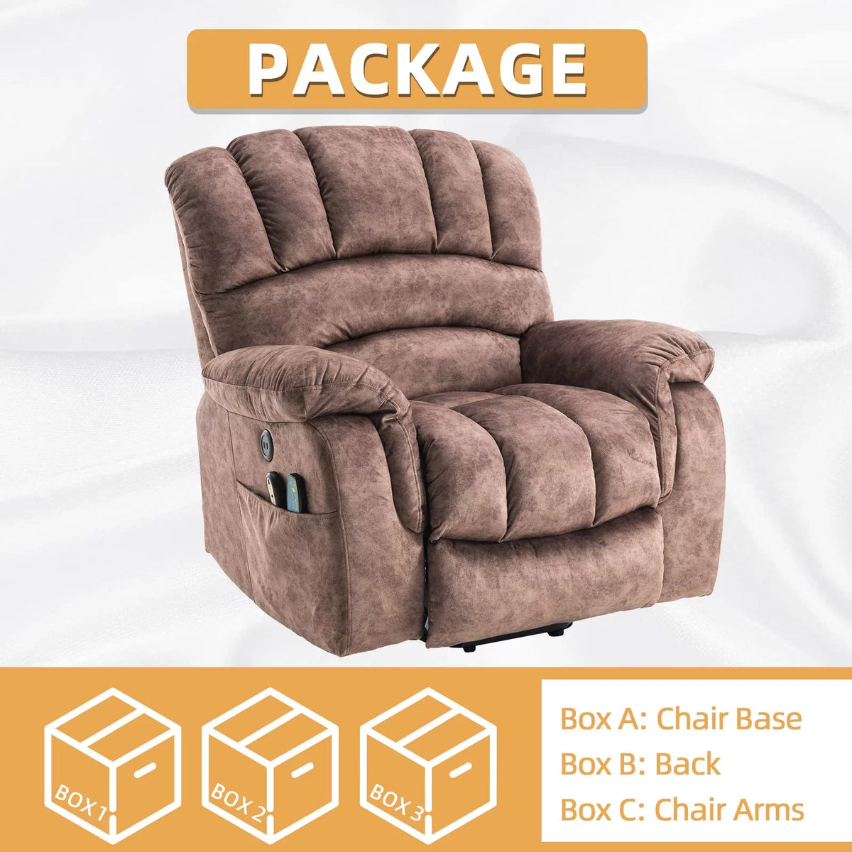 Large Power Lift Recliner with Massage and Heat M3712