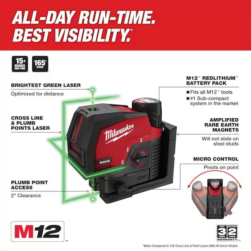 12-Volt Cordless Green Laser Level with Laser Distance Meter E651