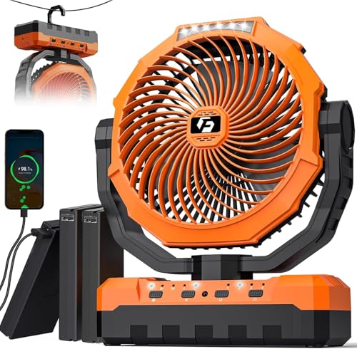 24000mAh Rechargeable Battery Operated Camping Fan with Light & Hook N61942