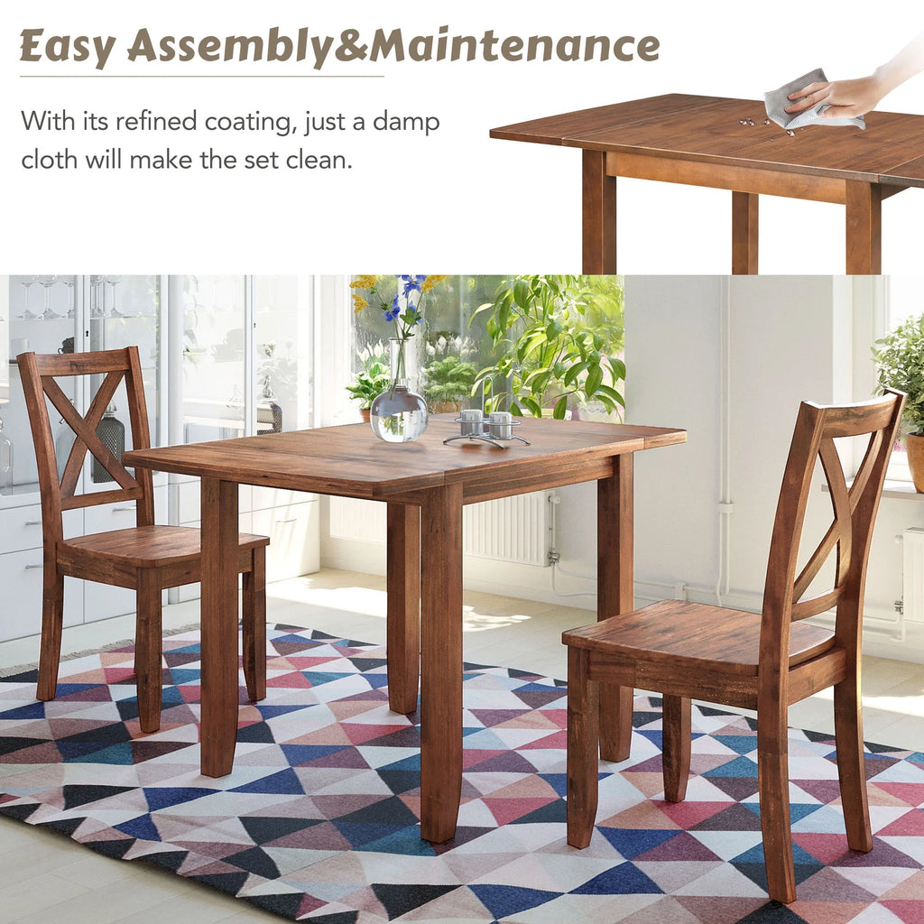 3-Piece Wood Drop Leaf Dining Table Set with 2 Chairs J680216