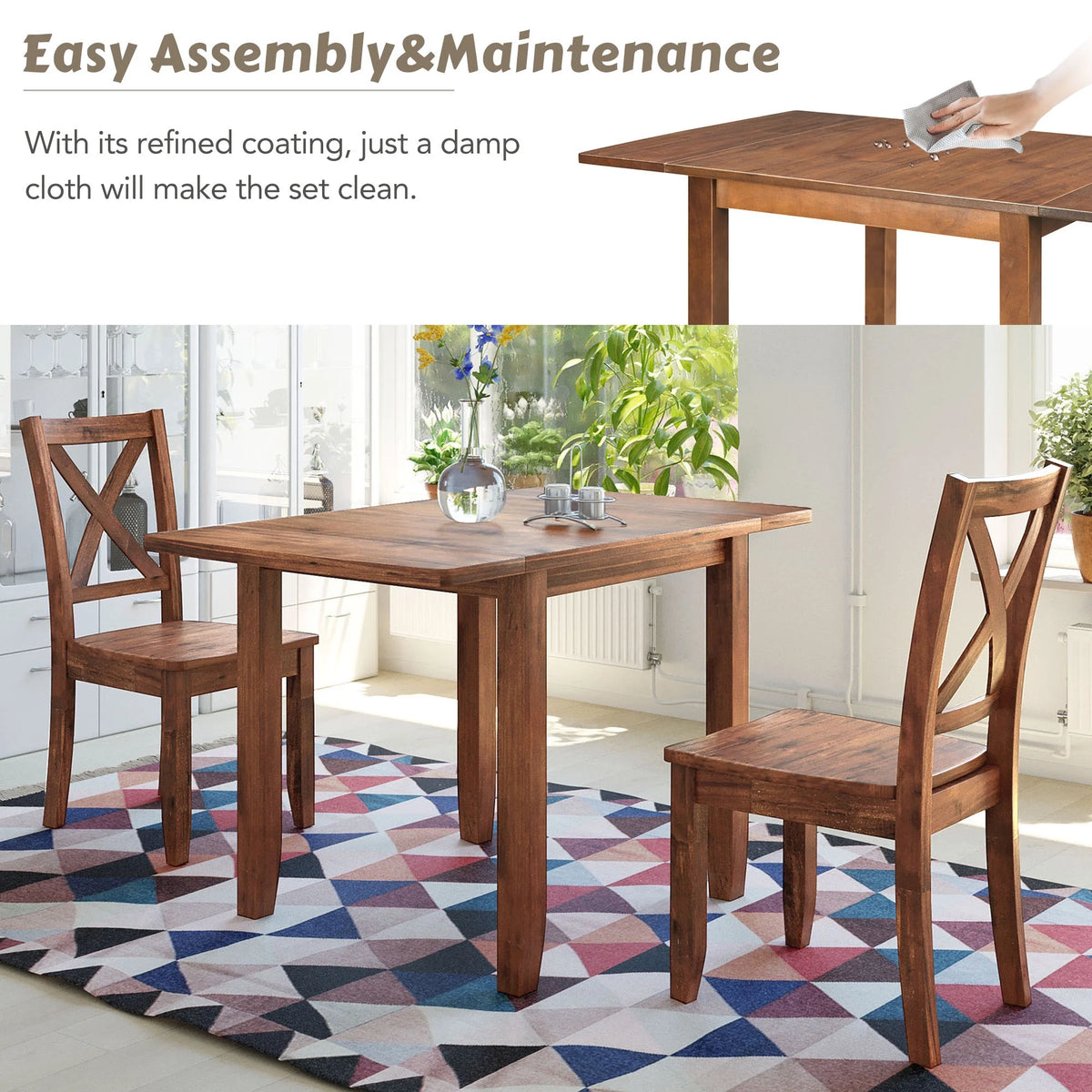 3-Piece Wood Drop Leaf Dining Table Set with 2 Chairs J680216