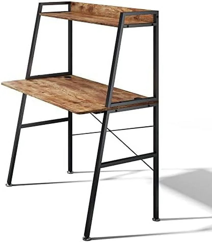 43 Inch Rustic Brown Computer Ladder Desk with Shelves W8772