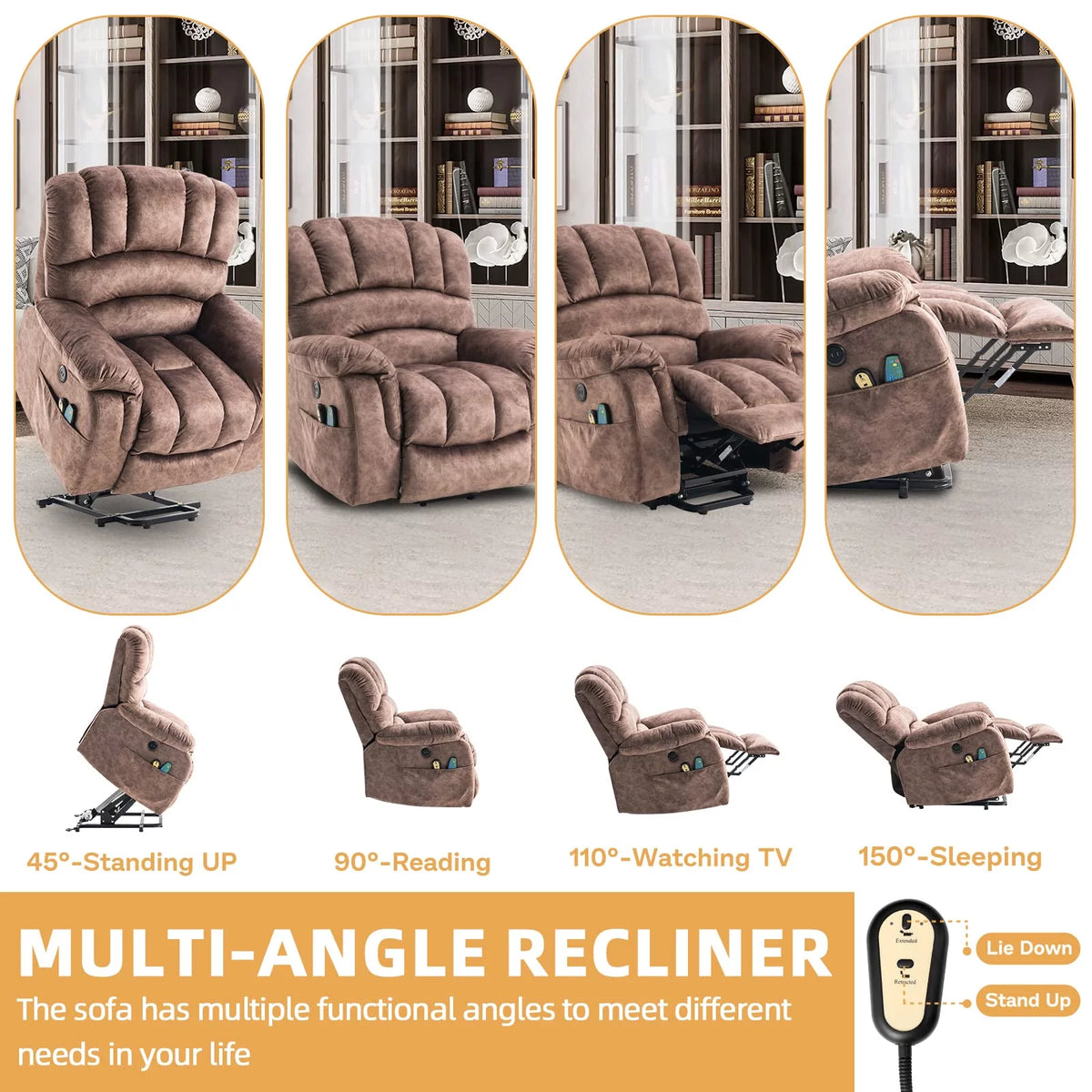 Large Power Lift Recliner with Massage and Heat M3712