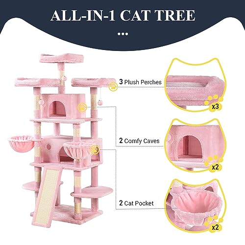 68 Inches Cat Tree Multi-Level Smokey Grey W21005