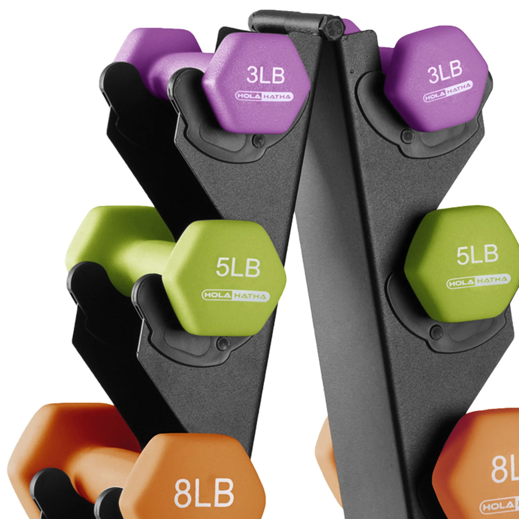 3, 5, 8, 10, & 12 lb Neoprene Hexagon Dumbbell Weight Set with Stand Y2682
