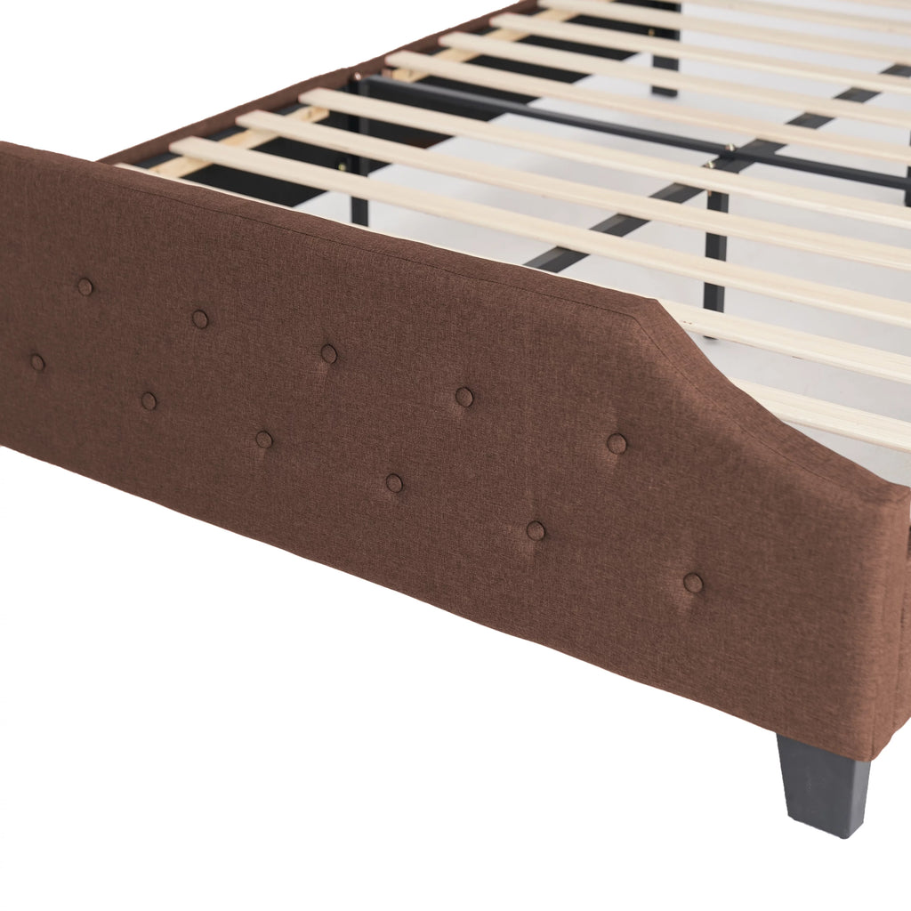 Upholstered Tufted Platform Bed Frame Queen Brown O233688