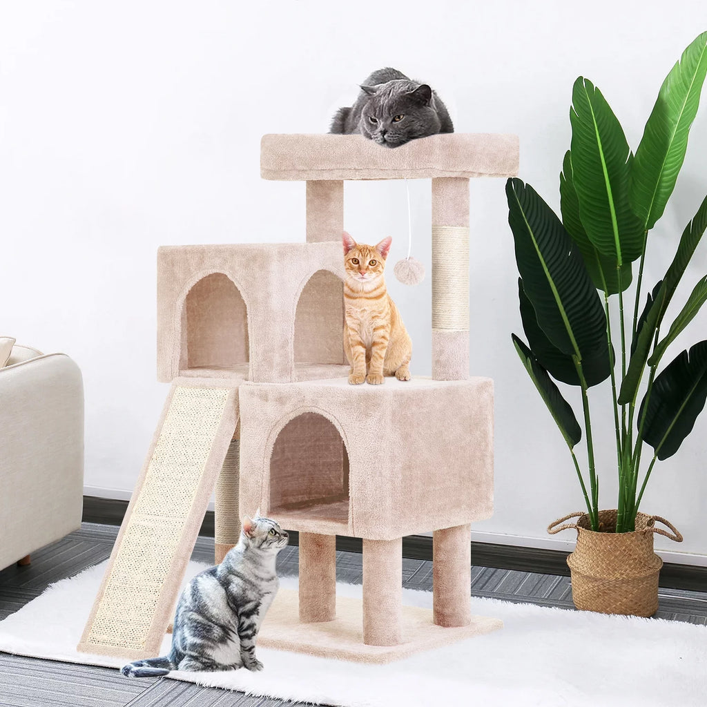 36 inches Beige Multi-Level Cat Tree with Scratching Posts Z826