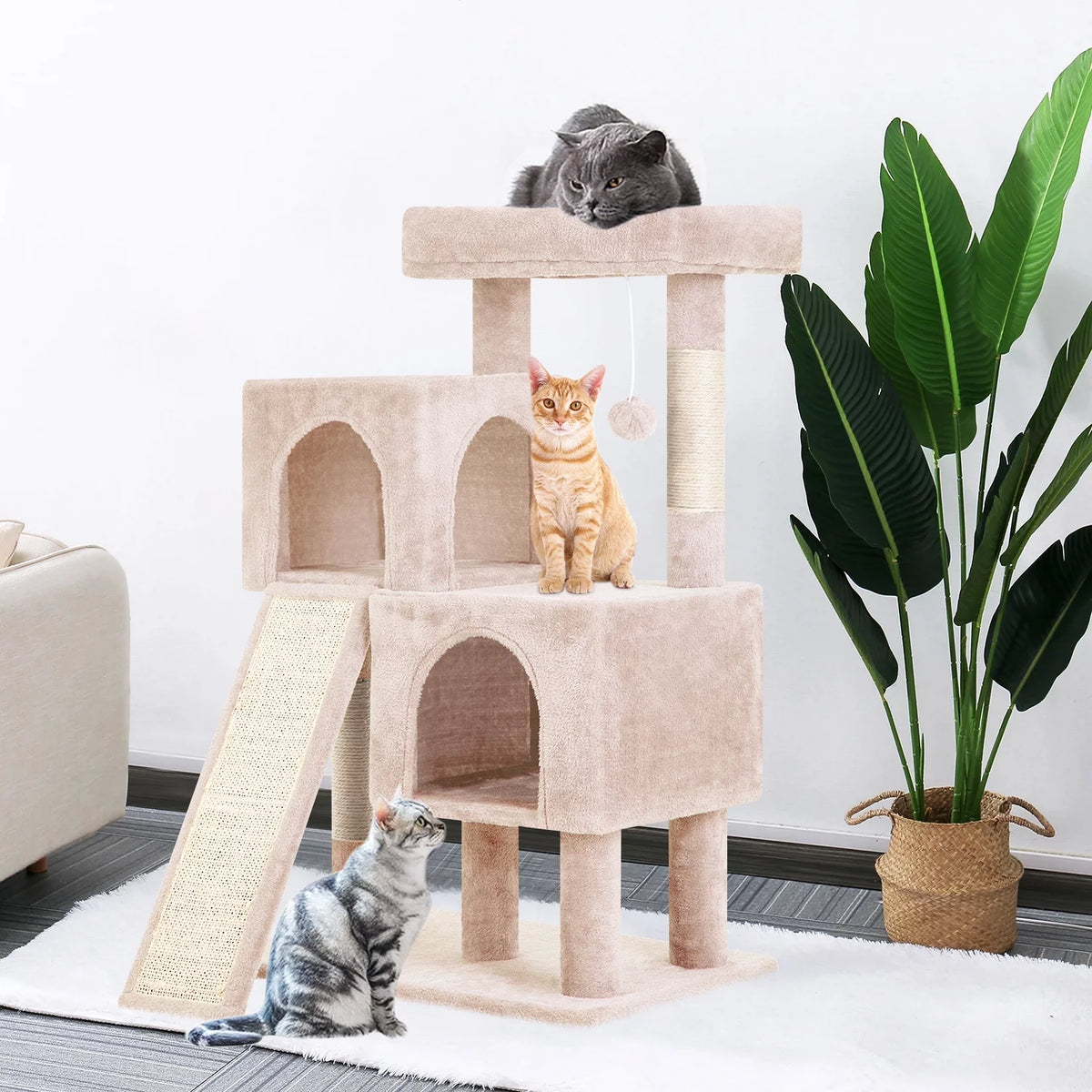 36 inches Beige Multi-Level Cat Tree with Scratching Posts Z826