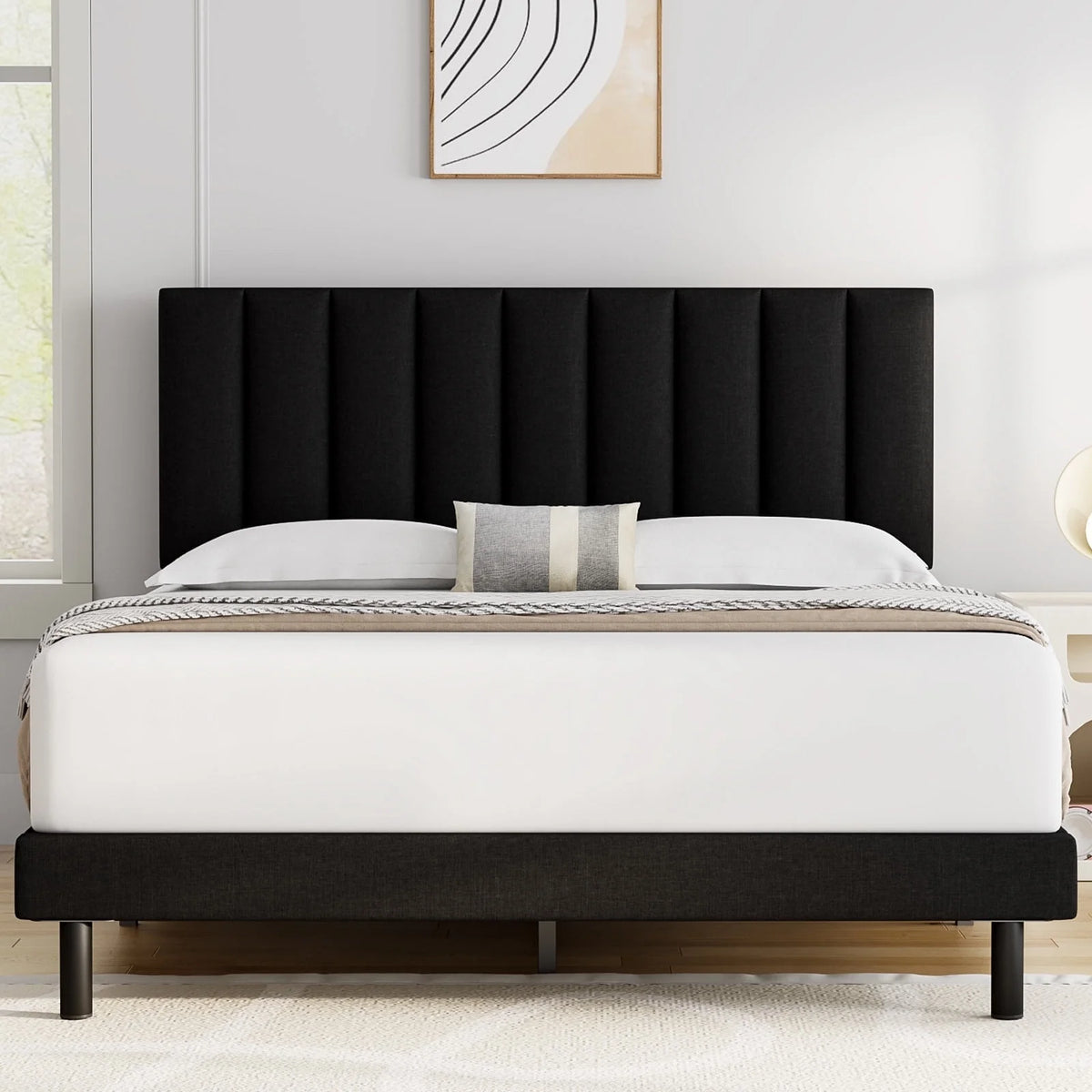 Full Platform Bed Frame with Upholstered Headboard K16836