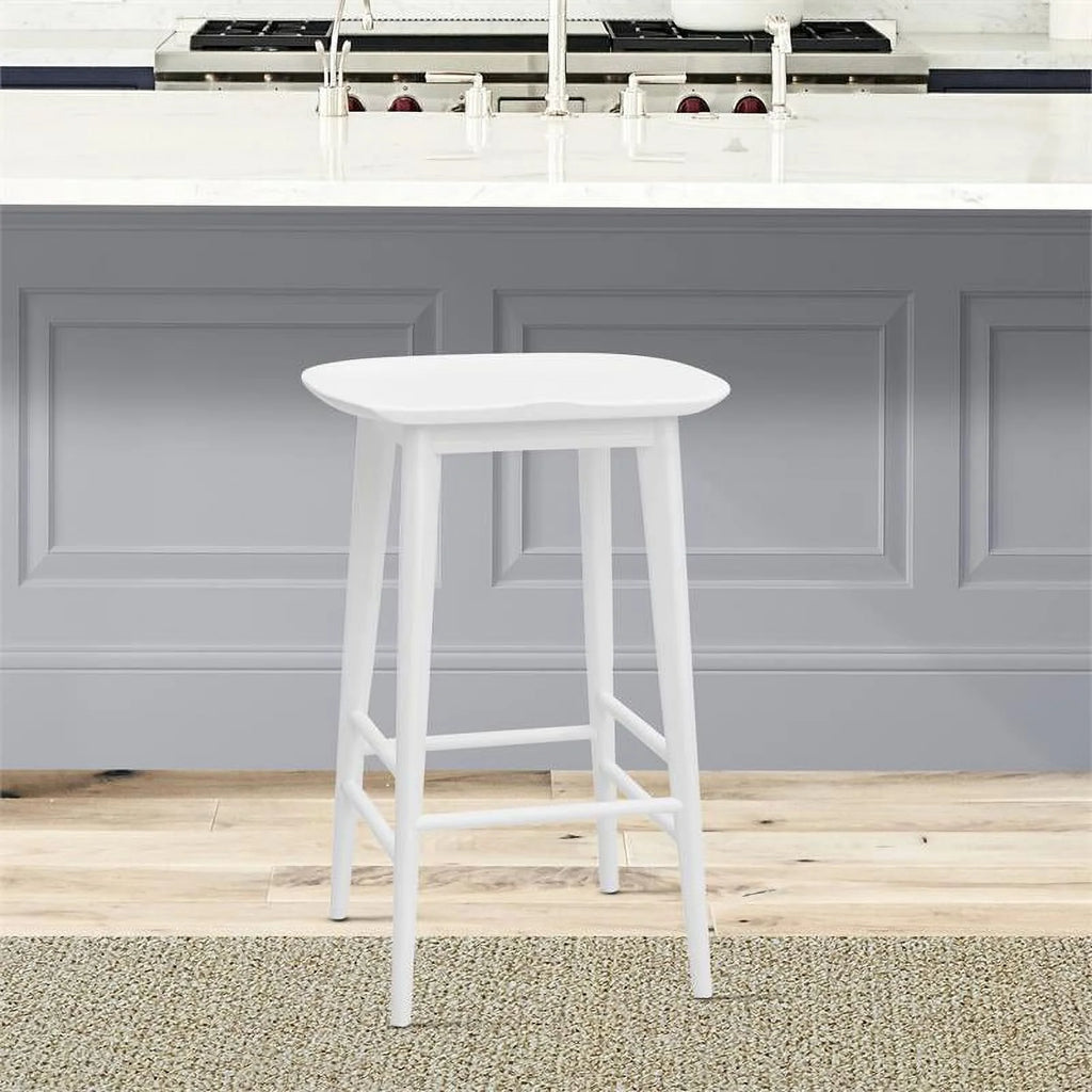 White 2 Piece Acacia Wood Counter Stool Set H677