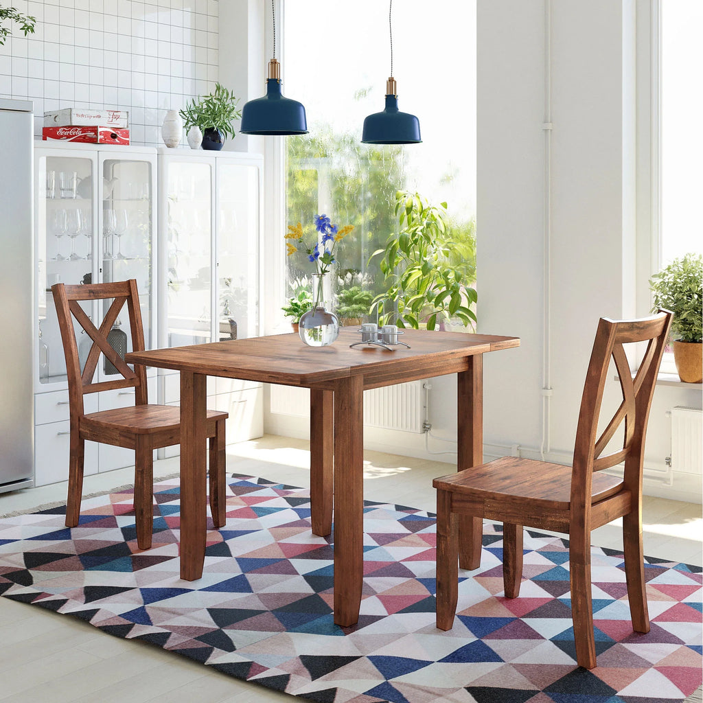 3-Piece Wood Drop Leaf Dining Table Set with 2 Chairs J680216