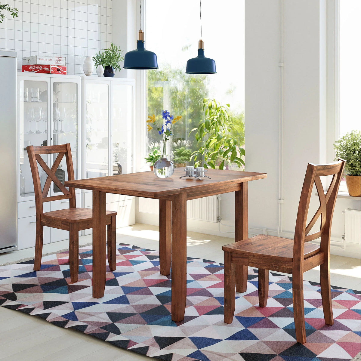 3-Piece Wood Drop Leaf Dining Table Set with 2 Chairs J680216